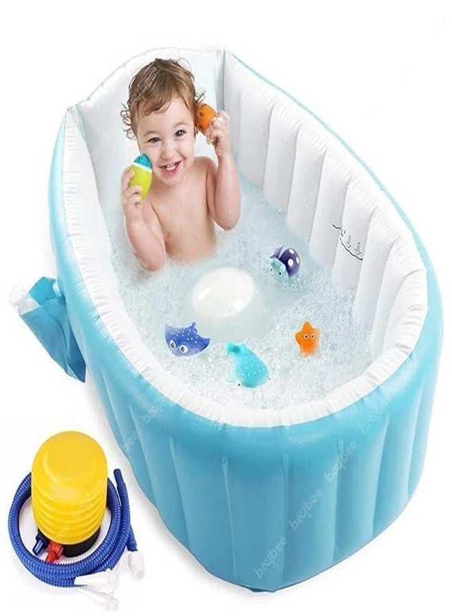 PRITASHA Inflatable Baby Bath tub for Kids with Air Pump, Soft Cushion Central Seat, Foldable Shower Basin | Mini Air Swimming Pool for Kids | Baby Bath Tub for Baby Kids 6 to 36 Months Multi Colour - Image 1