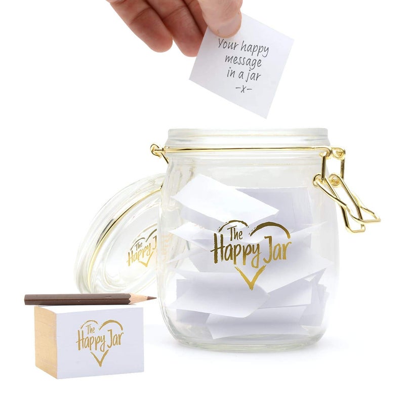 CKB LTD The Happy Jar Glass Jar  A Year of Happiness and Daily Positivity Novelty Joyful Memories Keepsake Thoughtful Gift  Unique Present