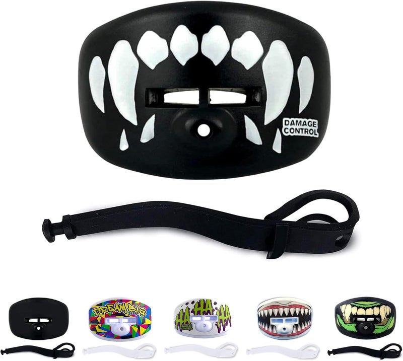 DAMAGE CONTROL Pacifier Mouthpiece – Football Mouthguard with Helmet Strap, Protects Teeth, Jaw & Mouth – Mouth Piece for Sports, No Boiling, Allows Airflow – Gear for Adults & Youth (Fangs) - Image 1