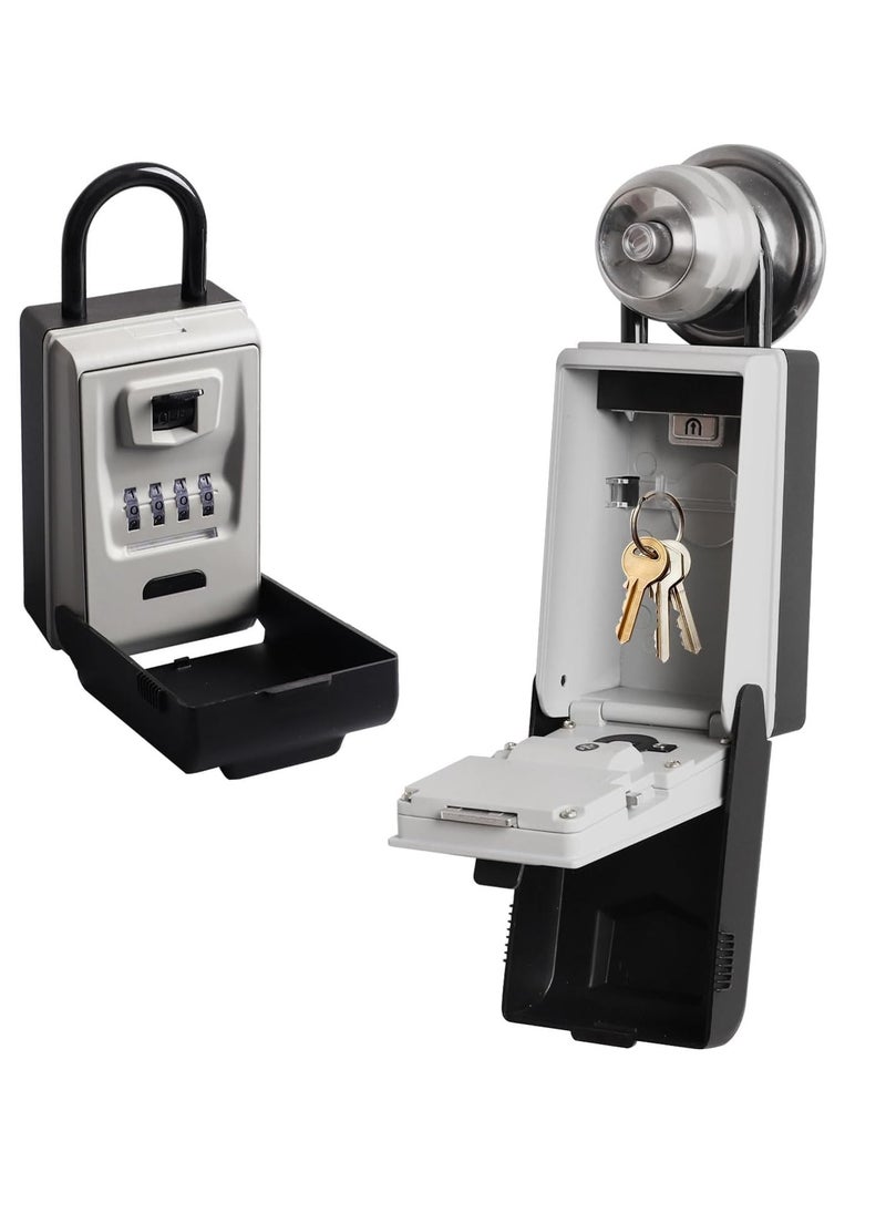 SYOSI Key Safe with Shackle with LED Lighting, Key Lock Box Wall Mounted with 4-Digit Combination, Zinc Alloy Key Storage with Weatherproof Cover Key Lockbox Cabinet for Home Garage Office School  - Image 1