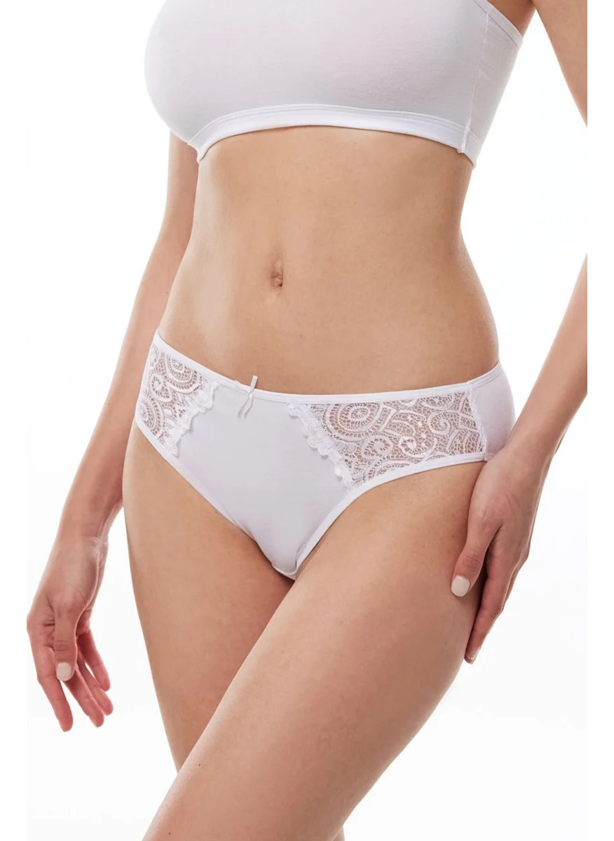 Malabadi Women's White 3-Pack Cotton Elastane Lace Slip Panties 149 3M149