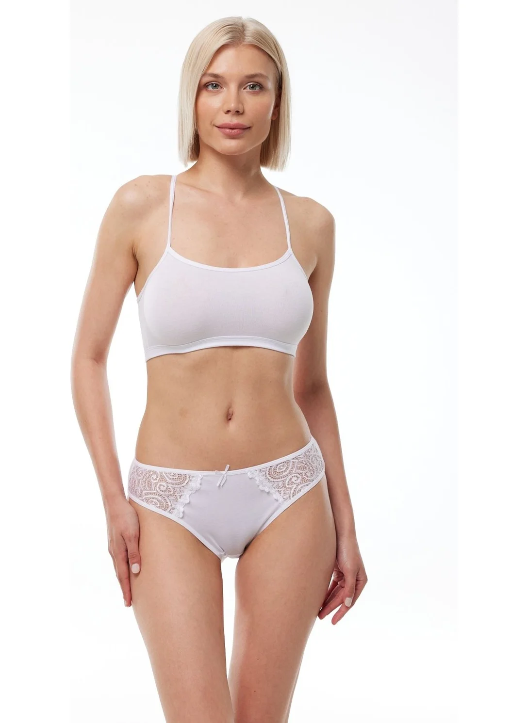 Malabadi Women's White 3-Pack Cotton Elastane Lace Slip Panties 149 3M149