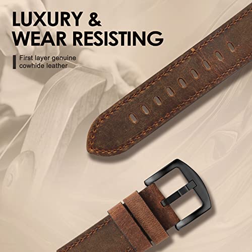 SWEES Leather Band Compatible with Apple Watch Bands 46mm 45mm 44mm 42mm (Series 1/2/3) Men Women, Vintage Genuine Leather Replacement Wristband for iWatch Series 10 9 8 7 6 5 4 3 2 1 SE Retro Walnut - Image 2