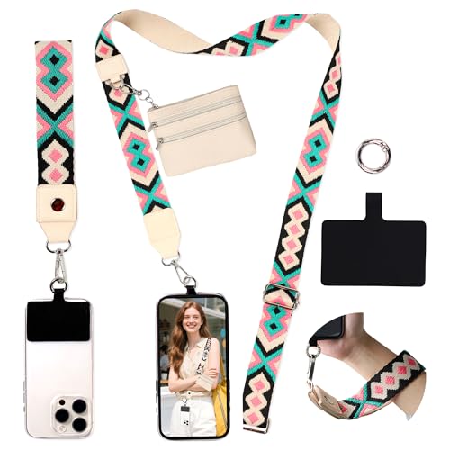 FUVLIFE Phone Lanyard Crossbody Wrist Strap Adjustable Clip and Go Strap for Phone with Wallet Crossbody Phone Strap with Zippered Pouch Universal HandsFree for All Cell Phone - Image 1