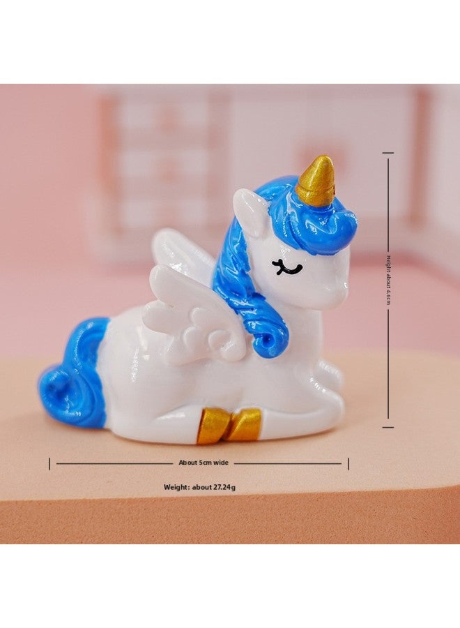 زخارف صغيرة من Unicorn Moe Grain ديكورات إبداعية زخارف مكتبية من الراتنج لسطح المكتب - اللون: 06 لون موحد يونيكورن راكع - أزرق - Image 1