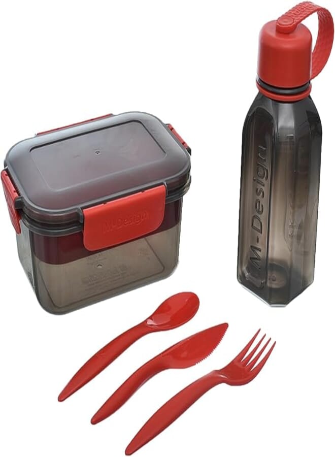 SONIX M-Design Black Lunch Set 1.1L Box + 500ml Bottle + Dinner Set, Single