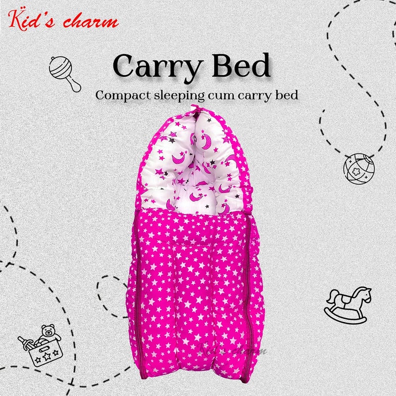 Kid's Charm Kids Charm StarMoon Mega 3 in 1 Babys Cotton Bed Cum Carry Bed Printed Baby Sleeping BagBaby BedInfant Portable for Unisex Easily Portable Light Weight Carry for New Born 48 Months Old Pink - Image 2