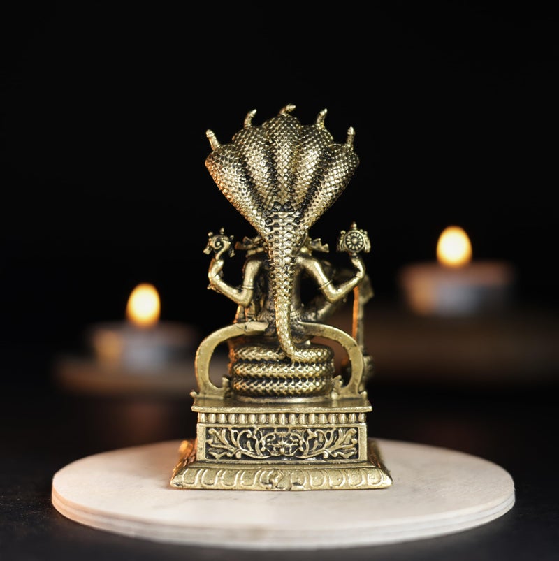 Bhimonee Decor | 210 gm Sitting Vishnu Panchloha Idol | 8 CM Height | Handmade Traditional Lord Vishnu Religious Statue for Home Temple and Pooja - Image 3