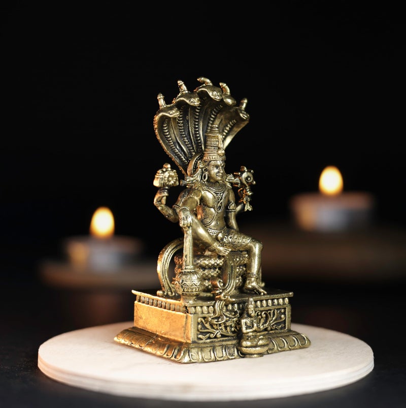 Bhimonee Decor | 210 gm Sitting Vishnu Panchloha Idol | 8 CM Height | Handmade Traditional Lord Vishnu Religious Statue for Home Temple and Pooja - Image 2