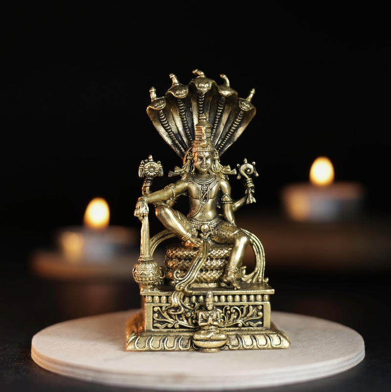 Bhimonee Decor | 210 gm Sitting Vishnu Panchloha Idol | 8 CM Height | Handmade Traditional Lord Vishnu Religious Statue for Home Temple and Pooja - Image 1