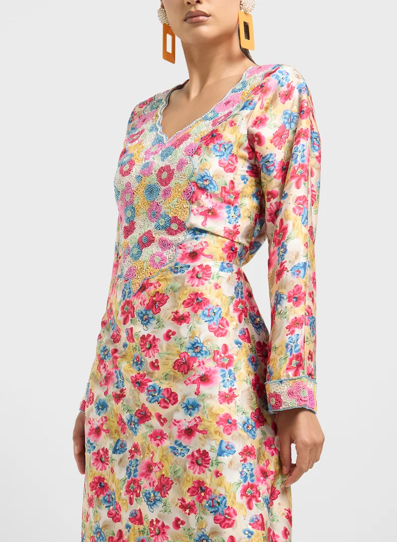 ARABIAN CLOSET Embellished Belted Jalabiya
