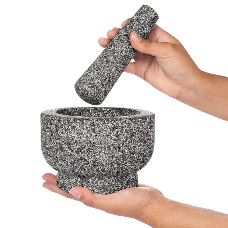 EZAHK Stone Mortar and Pestle Set 6 Inch Diameter 2 Cup Capacity Large Size Mortar and Pestle Made of Unpolished Granite Stone - Image 2
