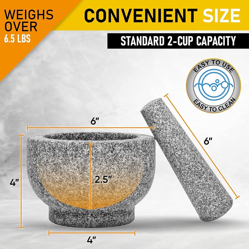 EZAHK Stone Mortar and Pestle Set 6 Inch Diameter 2 Cup Capacity Large Size Mortar and Pestle Made of Unpolished Granite Stone - Image 5