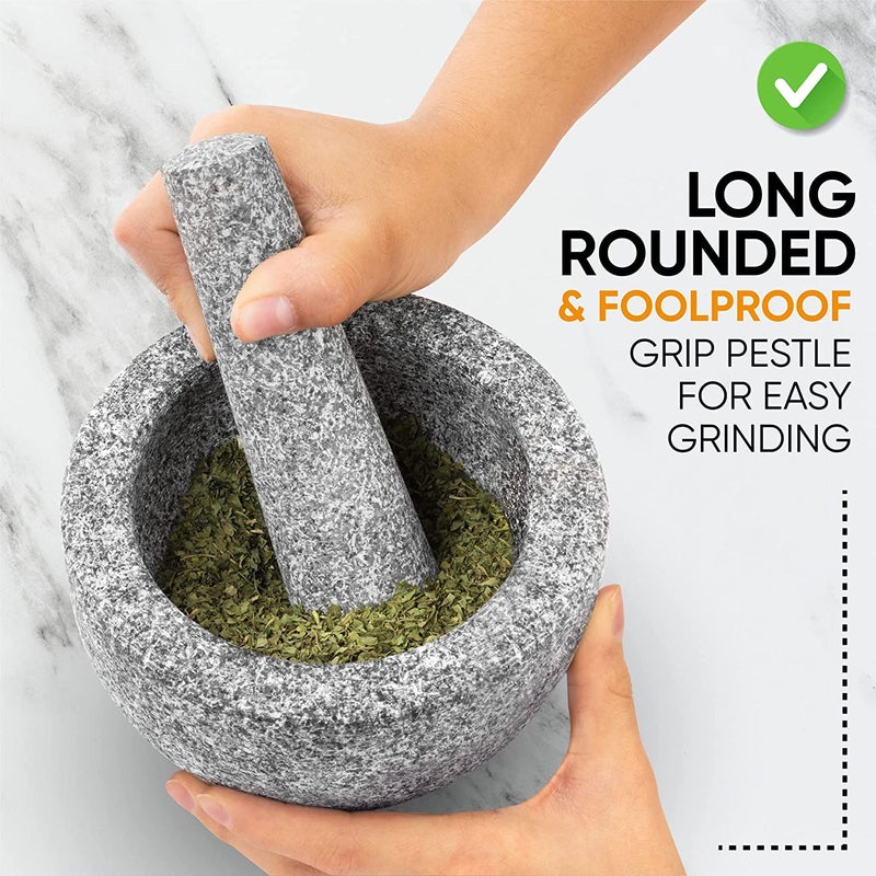 EZAHK Stone Mortar and Pestle Set 6 Inch Diameter 2 Cup Capacity Large Size Mortar and Pestle Made of Unpolished Granite Stone - Image 4