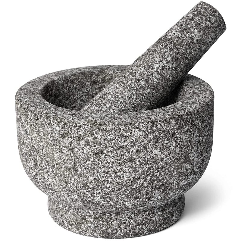 EZAHK Stone Mortar and Pestle Set 6 Inch Diameter 2 Cup Capacity Large Size Mortar and Pestle Made of Unpolished Granite Stone - Image 1