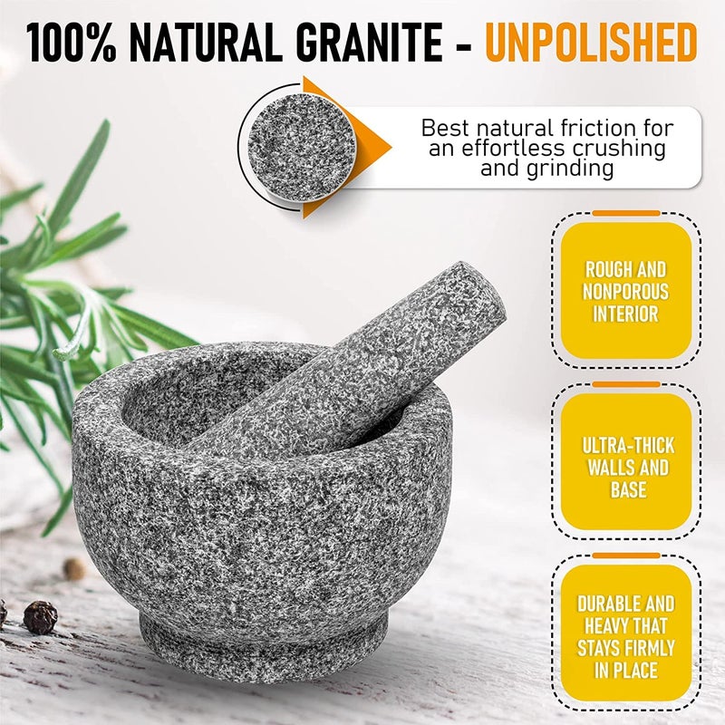 EZAHK Stone Mortar and Pestle Set 6 Inch Diameter 2 Cup Capacity Large Size Mortar and Pestle Made of Unpolished Granite Stone - Image 3