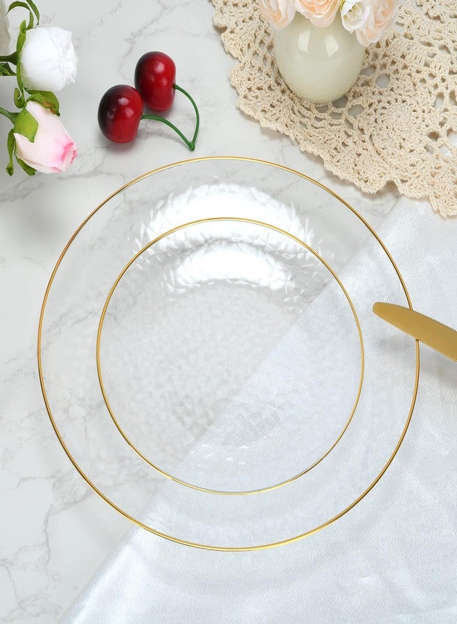 LYHLYA 60Pcs Clear Plastic Plates with Gold Rim, 30 Dinner & 30 Dessert - Image 4