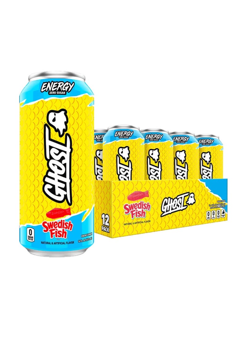 Ghost Ghost, Energy Zero Sugar Sour Patch Kids, Swedish Fish, 473ml, Pack of 12  - Image 1
