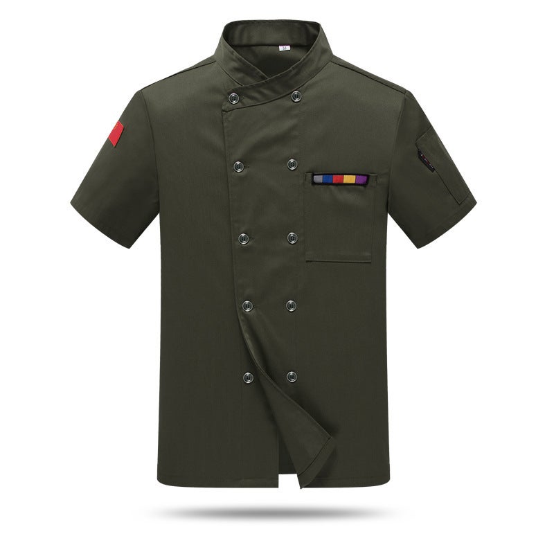 Novel Ding Heng Chef Clothes Short-sleeved Mens and Womens Hotel Restaurant Work Clothes Summer Clothes Cake Room Western Restaurant Kitchen Work Clothes Army Green 