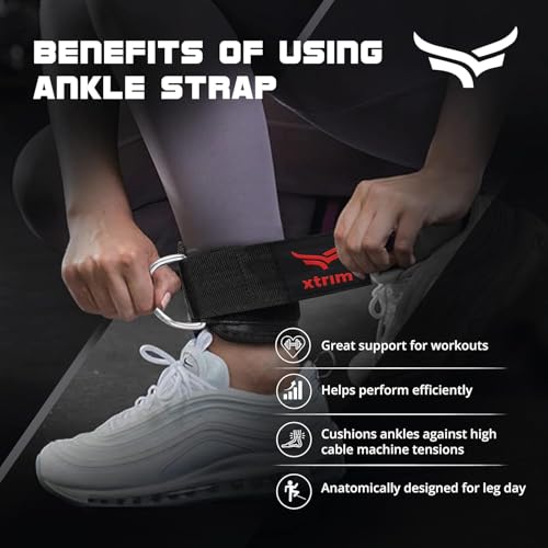 XTRIM Unisex Stylish Ankle Straps with Metal D-Rings for Cable Machine, Kickbacks and Glutes Workouts, Adjustable Ankle Straps, Curls & Hip Abductors with Padded Neoprene Support (Red) - Image 5