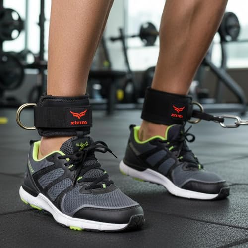 XTRIM Unisex Stylish Ankle Straps with Metal D-Rings for Cable Machine, Kickbacks and Glutes Workouts, Adjustable Ankle Straps, Curls & Hip Abductors with Padded Neoprene Support (Red) - Image 1