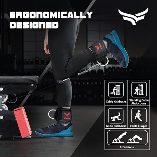 XTRIM Unisex Stylish Ankle Straps with Metal D-Rings for Cable Machine, Kickbacks and Glutes Workouts, Adjustable Ankle Straps, Curls & Hip Abductors with Padded Neoprene Support (Red) - Image 4