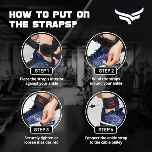 XTRIM Unisex Stylish Ankle Straps with Metal D-Rings for Cable Machine, Kickbacks and Glutes Workouts, Adjustable Ankle Straps, Curls & Hip Abductors with Padded Neoprene Support (Red) - Image 2