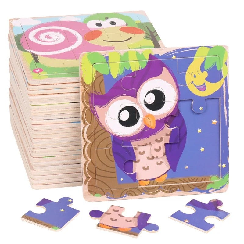Bluejw 16 Pcs Animal Traffic Puzzle Cartoon ized Jigsaw Wooden Puzzle Montessori Toys for Child - Image 2