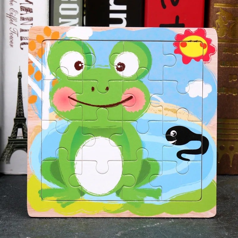 Bluejw 16 Pcs Animal Traffic Puzzle Cartoon ized Jigsaw Wooden Puzzle Montessori Toys for Child - Image 1