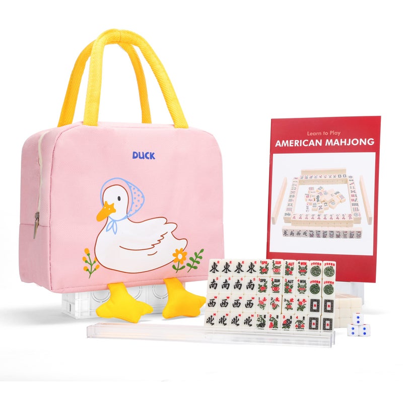 drizzle Travel Mini American Mahjong Set - 166 White Tiles Includes Jokers 0.8" White Melamine Material - with Racks Instructions and Panda Bag 2.20 Pounds - Image 1