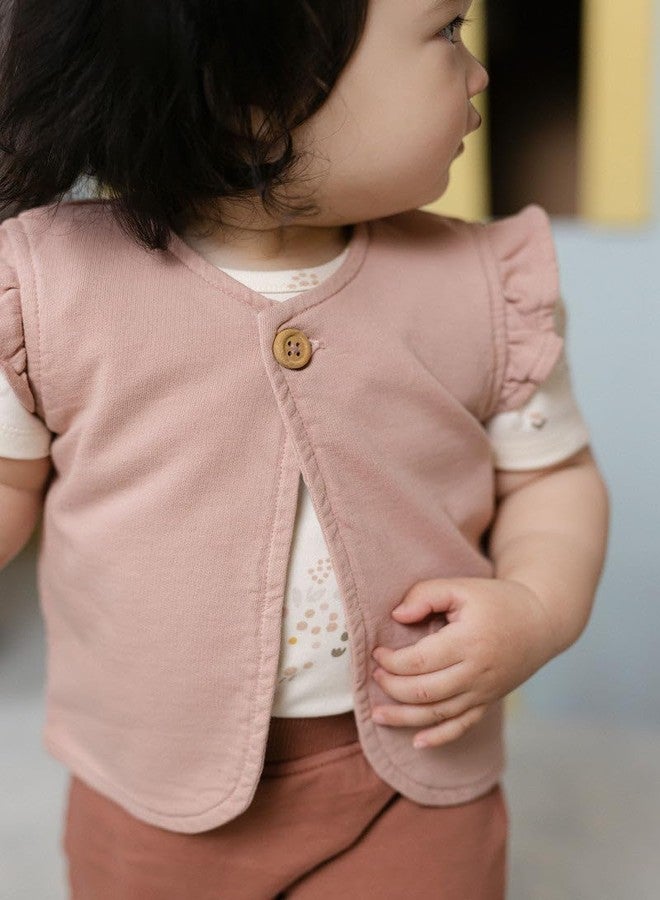 PEHR French Terry Ruffle Vest, Soft Peony | 100% Organic Cotton, Vintage-Washed French Terry, Light Layering Baby & Toddler Vest with Ruffle Sleeves | Size 2-3 T - Image 2