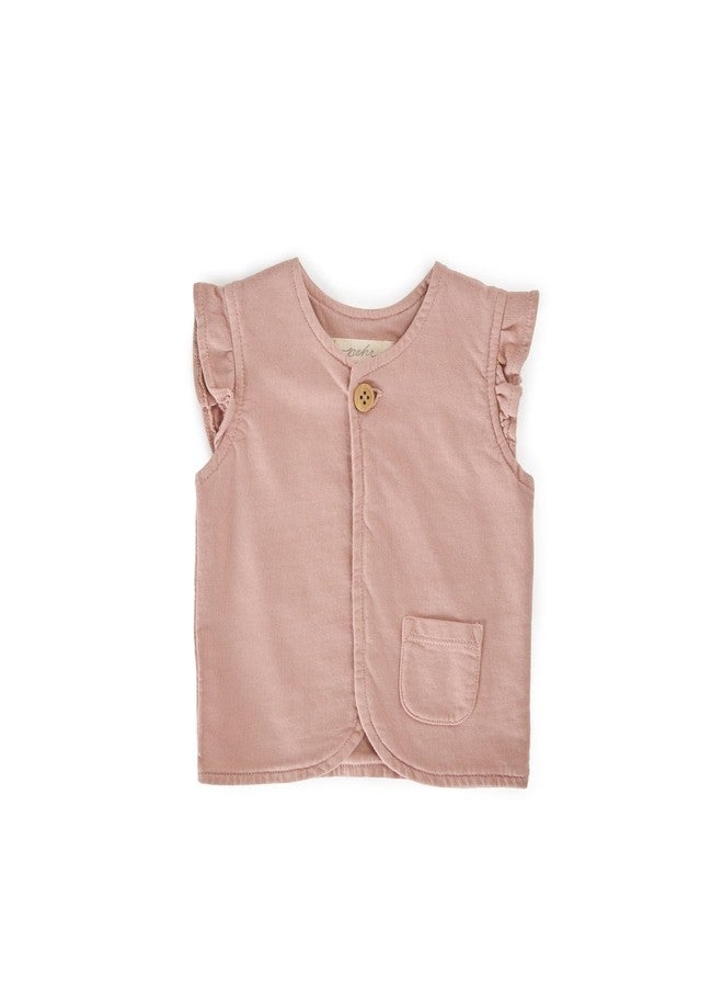 PEHR French Terry Ruffle Vest, Soft Peony | 100% Organic Cotton, Vintage-Washed French Terry, Light Layering Baby & Toddler Vest with Ruffle Sleeves | Size 2-3 T - Image 1