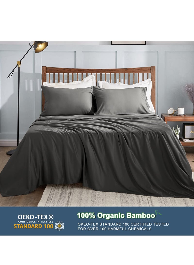 Captaintech 4 Pack Cooling Bed Sheets Set for Night Sweats, 100% Rayon from Bamboo Sheets, Queen Size Luxury Silky Feel Hotel Bedding Queen Size, Dark Grey - Image 2