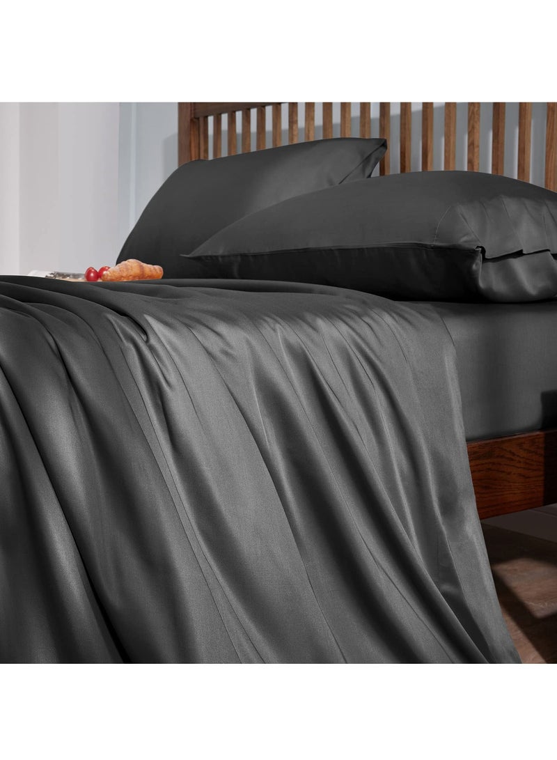 Captaintech 4 Pack Cooling Bed Sheets Set for Night Sweats, 100% Rayon from Bamboo Sheets, Queen Size Luxury Silky Feel Hotel Bedding Queen Size, Dark Grey - Image 4