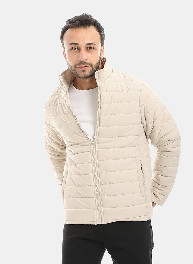 Andora جاكيت بأكمام طويلة مزخرف ذاتيًا - بيج - Image 1