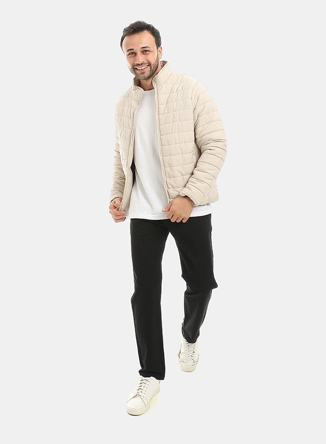 Andora جاكيت بأكمام طويلة مزخرف ذاتيًا - بيج - Image 4