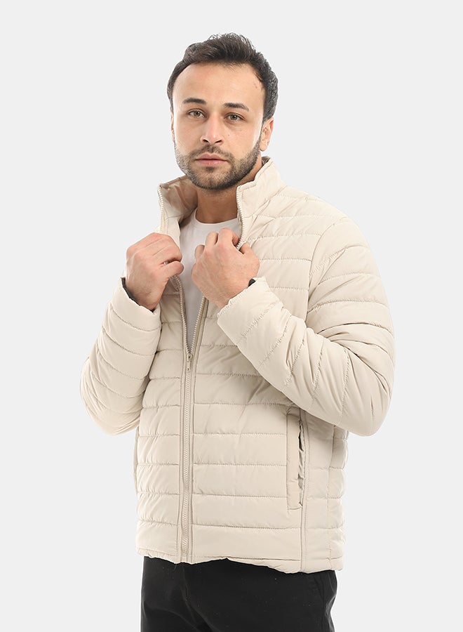 Andora جاكيت بأكمام طويلة مزخرف ذاتيًا - بيج - Image 2