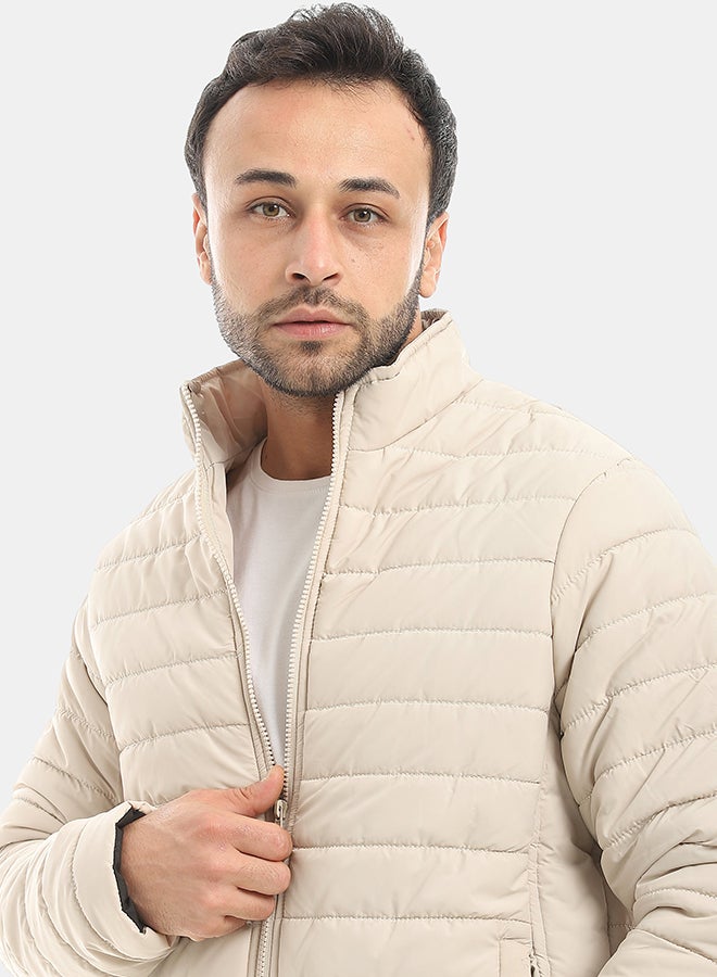 Andora جاكيت بأكمام طويلة مزخرف ذاتيًا - بيج - Image 5