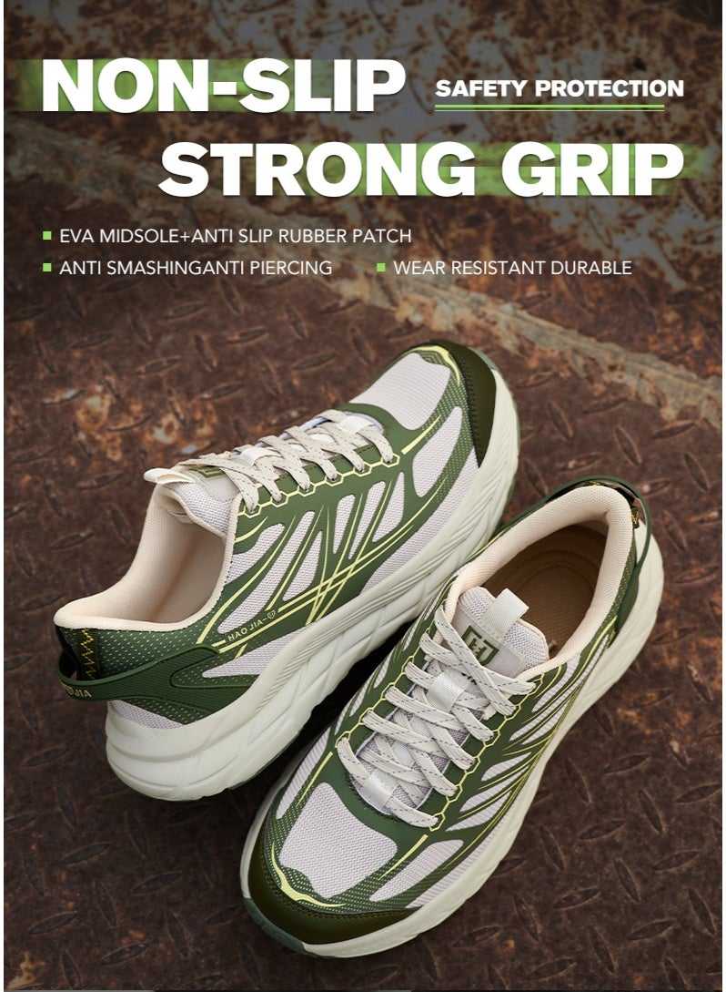 أحذية أمان رجالية ذات أصابع فولاذية، خفيفة الوزن ومريحة، مقاومة للثقب ومقاومة للانزلاق، مقاومة للتآكل ومتينة، مريحة لفترات طويلة من الوقوف، خفيفة الوزن وجيدة التهوية، أحذية عمل يمكن ارتداؤها أيضًا كأحذية رياضية عصرية. - Image 1