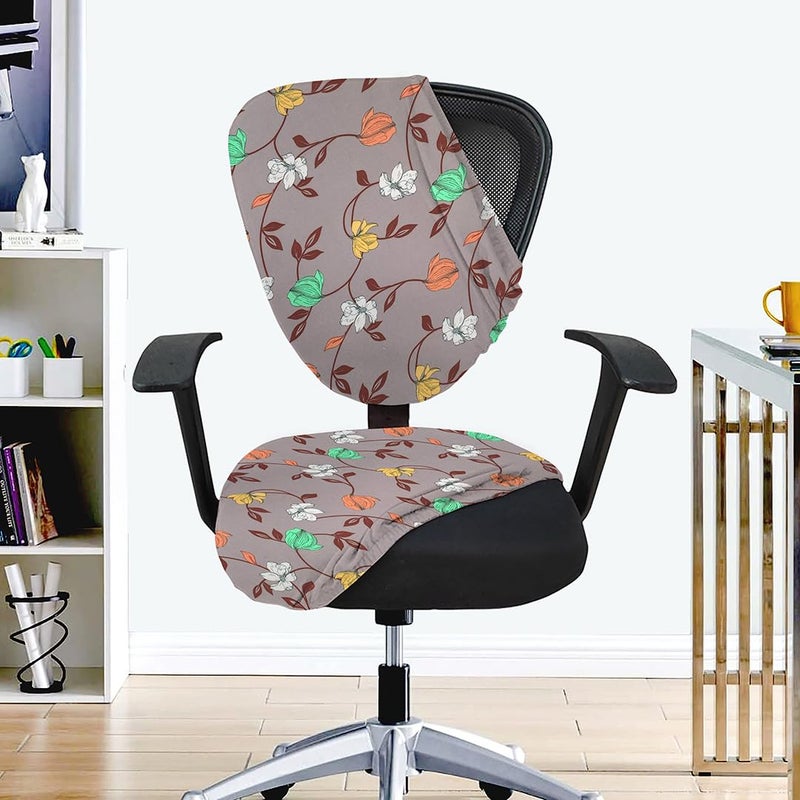 HOTKEI 2Pcs Office Chair Cover Set of 1 Multicolor Floral 200GSM Fabric Stretchable Elastic Removable Washable Chair Cover Desk Executive Rotating Chair Seat Cover Slipcover Protector Computer Chair - Image 1