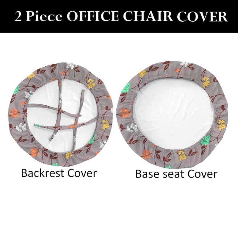 HOTKEI 2Pcs Office Chair Cover Set of 1 Multicolor Floral 200GSM Fabric Stretchable Elastic Removable Washable Chair Cover Desk Executive Rotating Chair Seat Cover Slipcover Protector Computer Chair - Image 4
