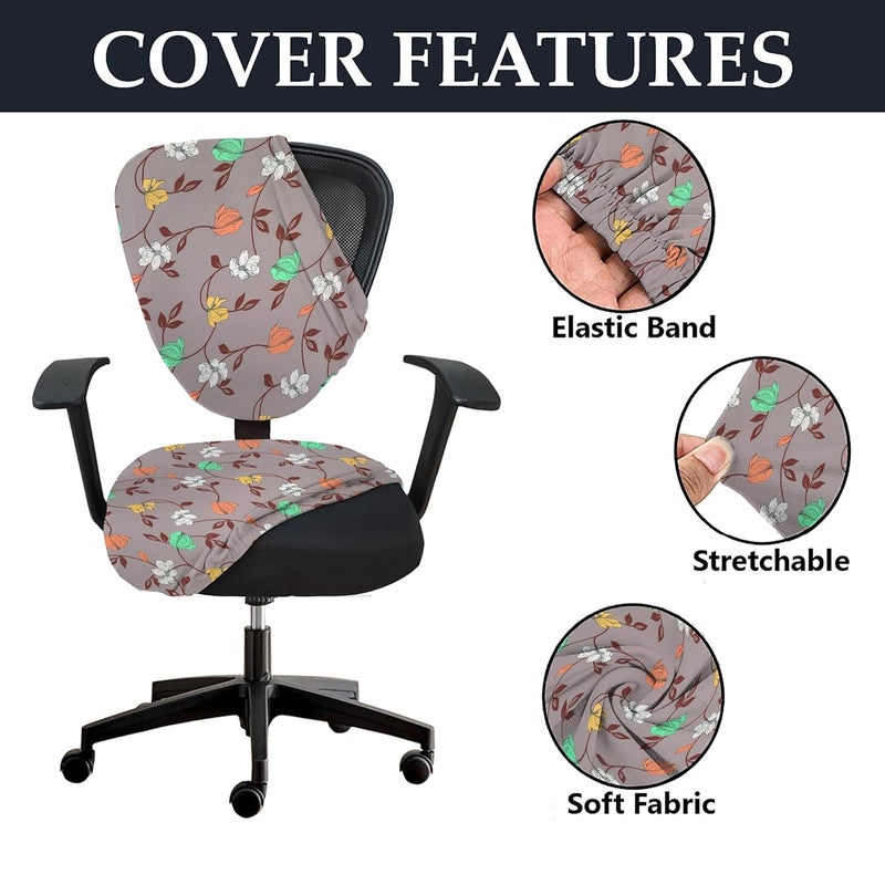HOTKEI 2Pcs Office Chair Cover Set of 1 Multicolor Floral 200GSM Fabric Stretchable Elastic Removable Washable Chair Cover Desk Executive Rotating Chair Seat Cover Slipcover Protector Computer Chair - Image 2