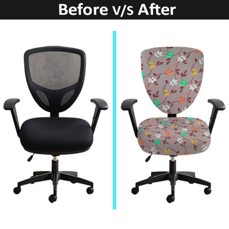 HOTKEI 2Pcs Office Chair Cover Set of 1 Multicolor Floral 200GSM Fabric Stretchable Elastic Removable Washable Chair Cover Desk Executive Rotating Chair Seat Cover Slipcover Protector Computer Chair - Image 5