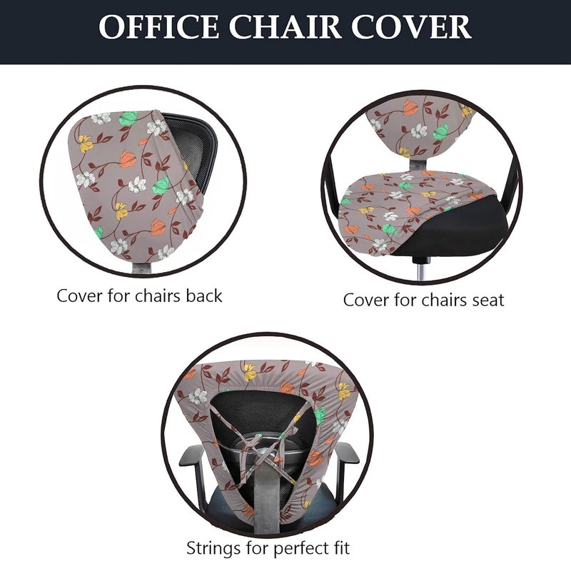 HOTKEI 2Pcs Office Chair Cover Set of 1 Multicolor Floral 200GSM Fabric Stretchable Elastic Removable Washable Chair Cover Desk Executive Rotating Chair Seat Cover Slipcover Protector Computer Chair - Image 3