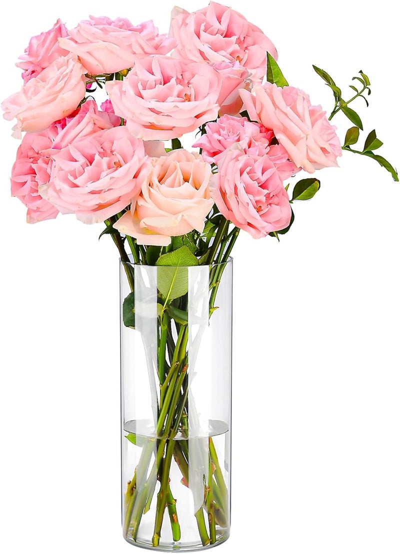 Guluto Clear Flower Vase, Non-Breakable Vases, 3.9" W x 7.8" H, Acrylic Vase, Aesthetic Room Decor Cylindrical Modern Flower Vases for Table Centerpiece, Home Decor, Women Floral Arrangement Gift - Image 1