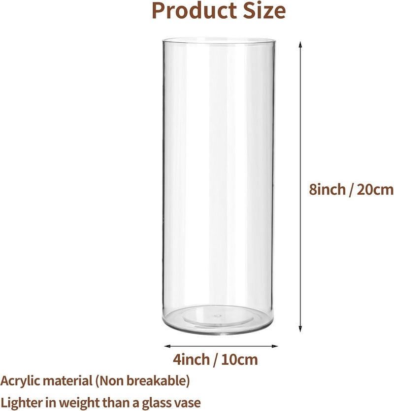 Guluto Clear Flower Vase, Non-Breakable Vases, 3.9" W x 7.8" H, Acrylic Vase, Aesthetic Room Decor Cylindrical Modern Flower Vases for Table Centerpiece, Home Decor, Women Floral Arrangement Gift - Image 4