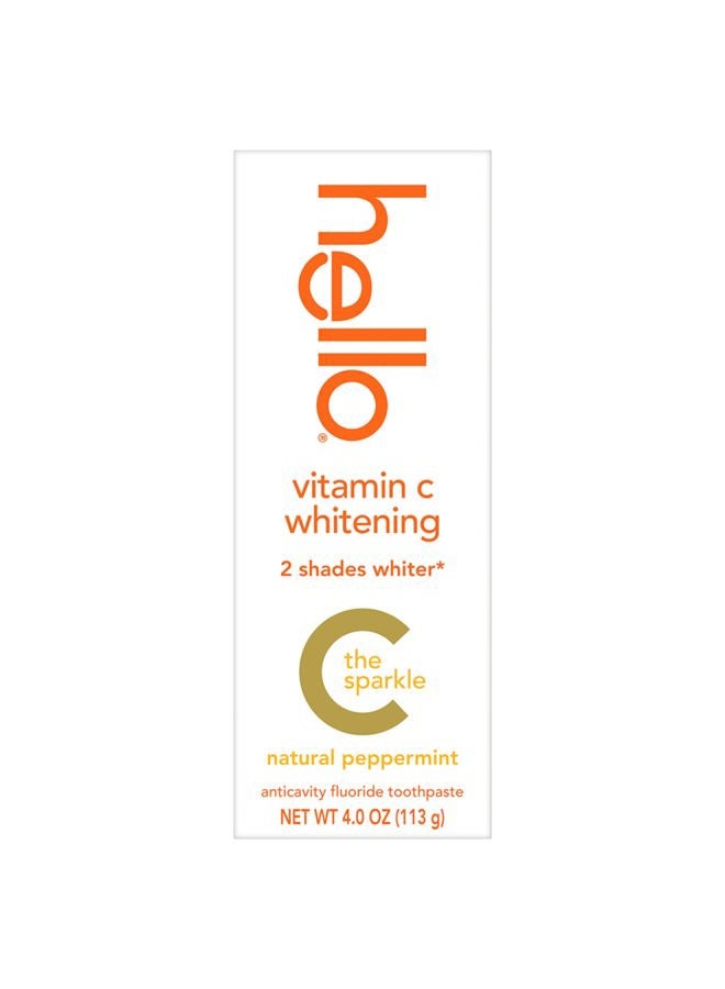 Hello Vitamin C Whitening Toothpaste with Fluoride, Whitening SLS Free Toothpaste, Up to 2 Shades Whiter Teeth, No Peroxide, Safe for Everyday Use, Natural Peppermint, 4.0 Oz - Image 1