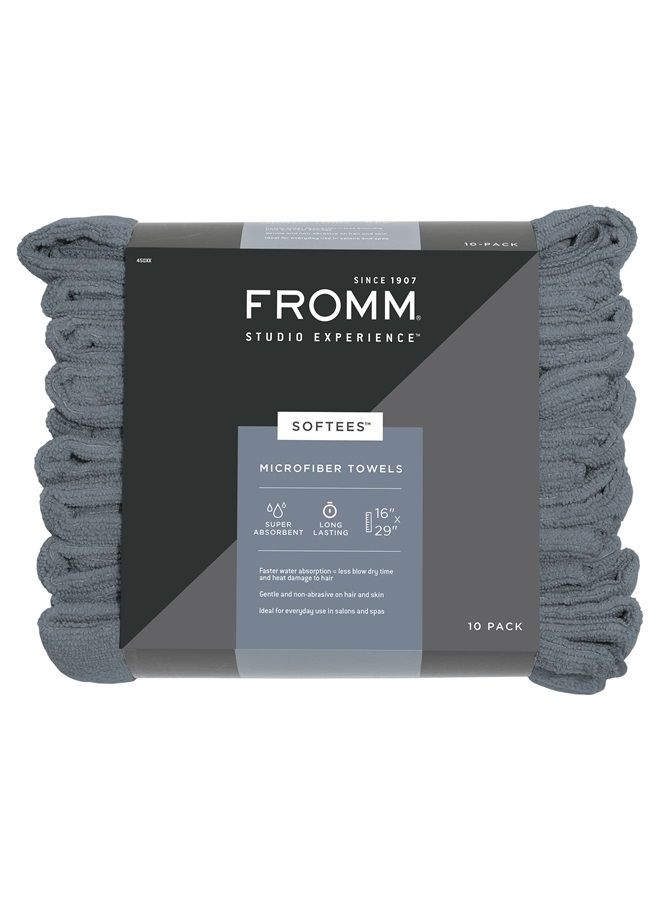 Fromm Softees Microfiber Salon Hair Towels for Hairstylists, Barbers, Spa, Gym in Granite Blue, 16" by 29", 10 count | Perfect Hair Care Towel for Drying Curly, Long, Wavy Hair - Image 1