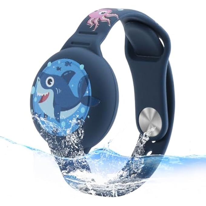 rayihni ® Kids Airtag Bracelet Cartoon Shark Silicone Bracelet For Airtag Anti-Lost Airtag Bracelet Waterproof Full Cover Protection Silicone Cover For Airtag Adjustable Wrist Band For Airtag - Image 2