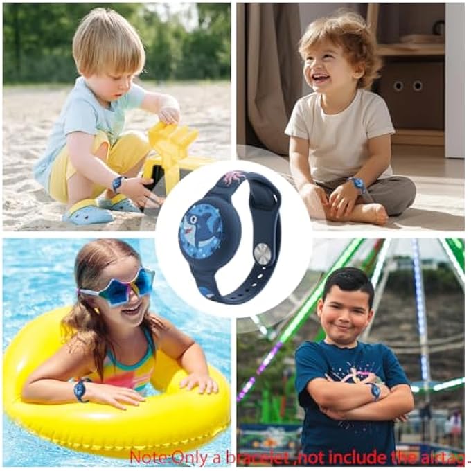 rayihni ® Kids Airtag Bracelet Cartoon Shark Silicone Bracelet For Airtag Anti-Lost Airtag Bracelet Waterproof Full Cover Protection Silicone Cover For Airtag Adjustable Wrist Band For Airtag - Image 4